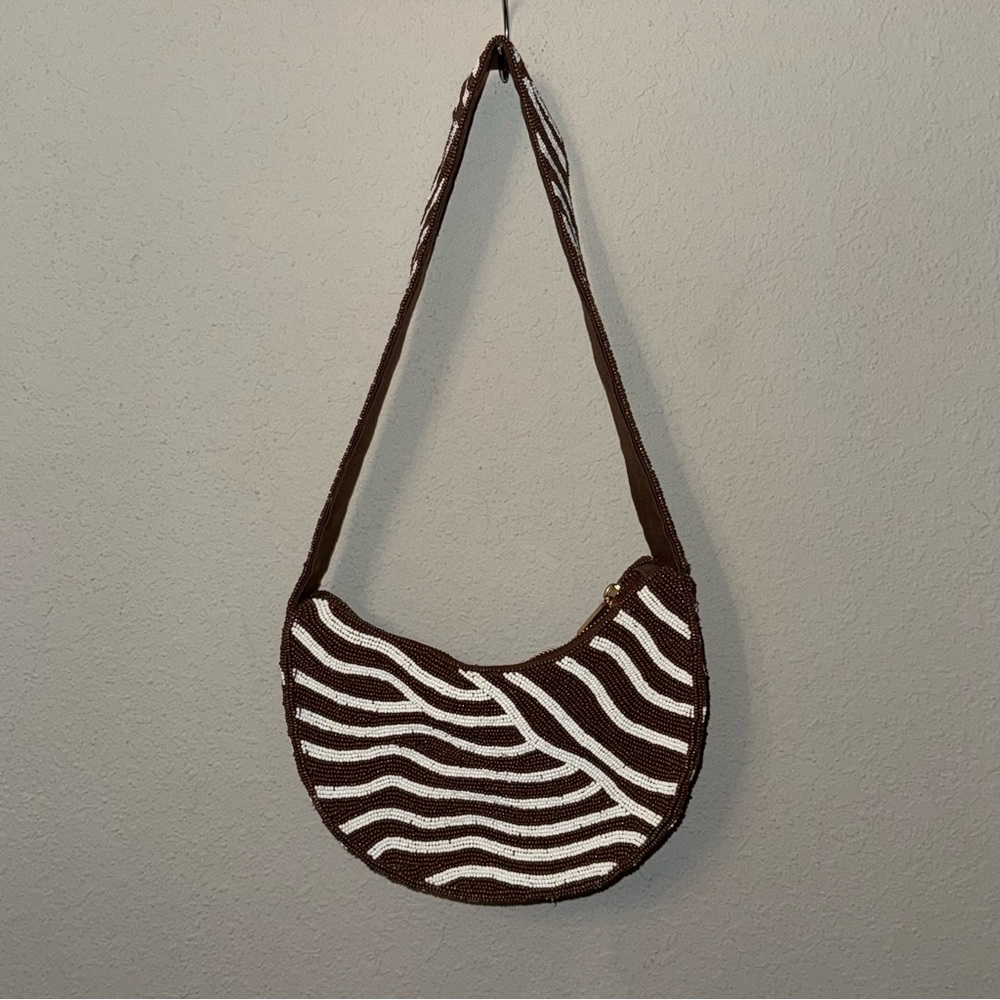 Anthropologie Crescent Beaded Shotkder Bag - Picture 5 of 14